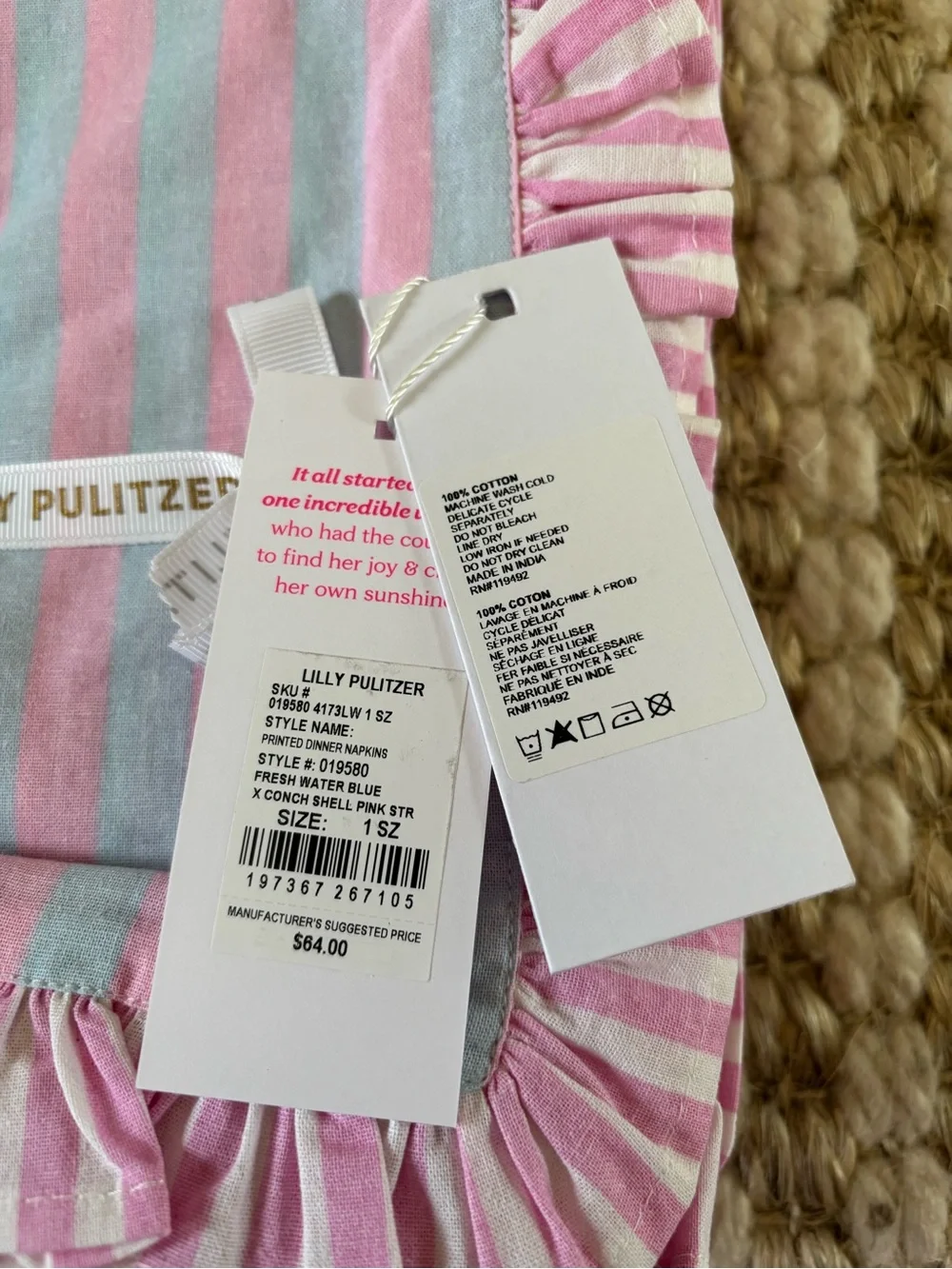 Lilly Pulitzer Pink and Light Blue Striped dinner napkins (4)